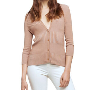 L'Agence Cheyenne Camel Tan Ribbed Button Front Cardigan Sweater Size Medium